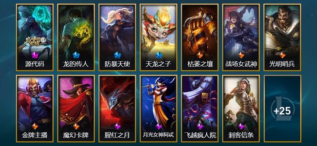 英雄联盟(LOL)1神话 4限定 5传说 39皮肤 1炫彩 96英雄 青铜