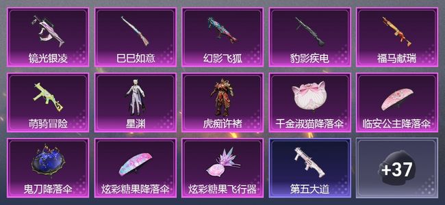 和平精英6升级枪 2粉装 1尾迹 44套装 1,8370热力 1印记