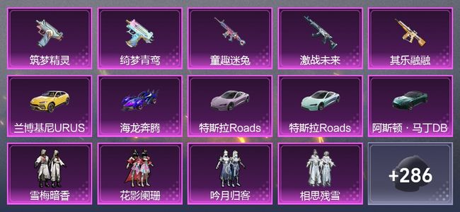 和平精英5载具 5升级枪 18粉装 5尾迹 174枪皮 143套装 74238热力 4印记