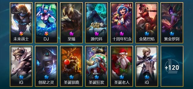 英雄联盟（LOL）2终极 2神话 5限定 17传说 133皮肤 5炫彩 114英雄