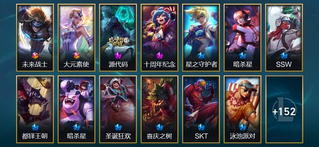 英雄联盟（LOL）2终极 2神话 17限定 12传说 165皮肤 7炫彩 118英雄