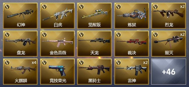 穿越火线（CF）7王者武器 4炫金武器 55V武器 3V角色 21皮肤 可排位