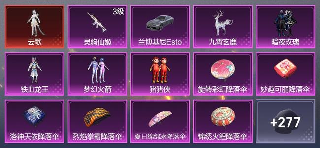 和平精英2载具 1升级枪 4粉装 2尾迹 174枪皮 129套装 5,7996热力 8印记 黄金