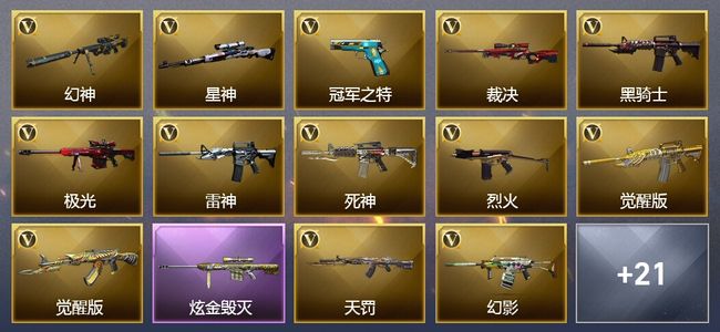 穿越火线（CF）1王者武器 1炫金武器 37V武器 4V角色 14皮肤 可排位