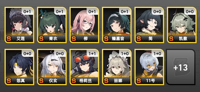 绝区零22黄 17角色黄 13S角色 5S音擎 6S邦布 57