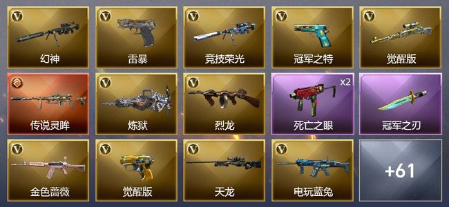 穿越火线（CF）1传说武器 2王者武器 3炫金武器 95V武器 4V角色 28皮肤 可排位 传奇