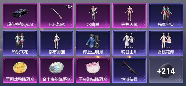 和平精英1载具 1升级枪 2粉装 117枪皮 108套装 35968热力 黄金