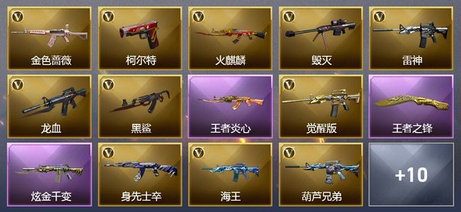 穿越火线（CF）4王者武器 1炫金武器 18V武器 10皮肤 可排位 宗师