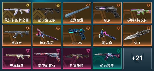 无畏契约8橙皮 2金皮 3紫皮 35皮肤 19470皮肤总价值 445已用源晶 白银