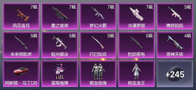 和平精英1载具 10升级枪 7粉装 2尾迹 143枪皮 102套装 24印记