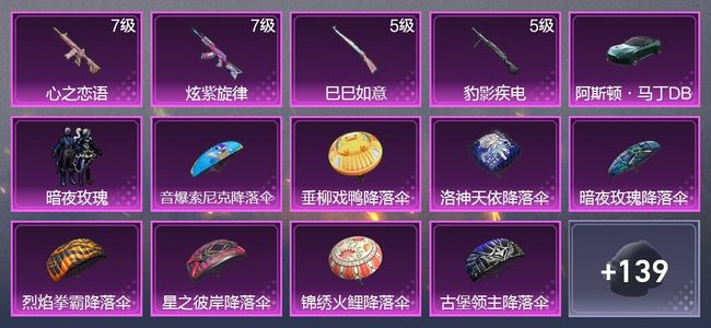 和平精英1载具 4升级枪 1粉装 81枪皮 60套装 11印记