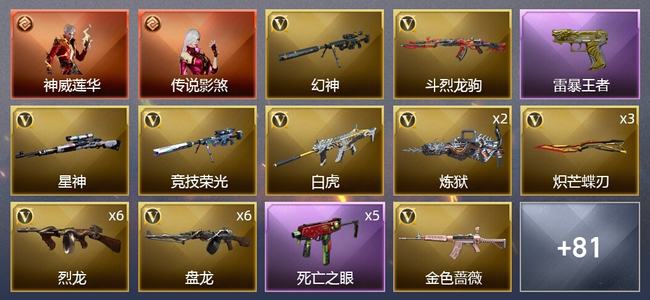 穿越火线（CF）2传说角色 5王者武器 4炫金武器 96V武器 8V角色 44皮肤 可排位 宗师