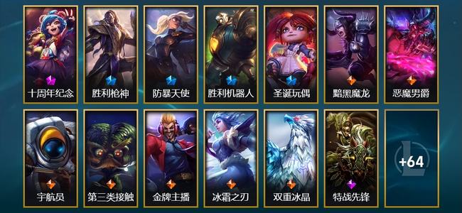 英雄联盟（LOL）1神话 4限定 7传说 26史诗 77皮肤 3炫彩 128英雄