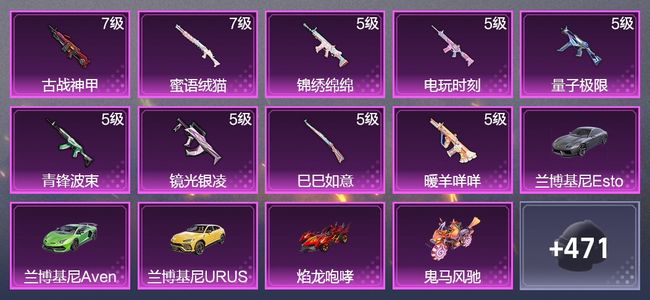 和平精英5载具 9升级枪 7粉装 2飞行器 239枪皮 215套装 92485热力 12印记 星钻