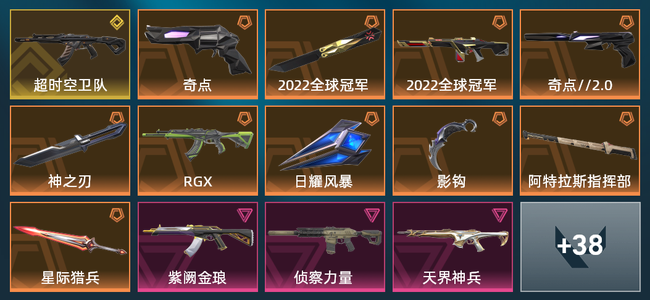 无畏契约10橙皮 1金皮 4紫皮 52皮肤 23750皮肤总价值 620已用源晶