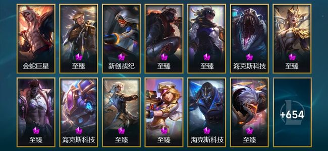 英雄联盟（LOL）1圣堂 29神话 89限定 70传说 667皮肤 362炫彩 172英雄 翡翠