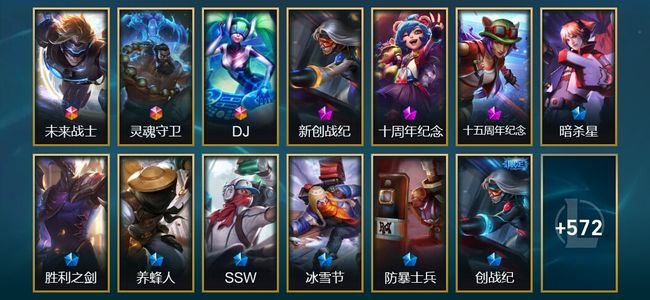 英雄联盟（LOL）3终极 3神话 92限定 51传说 585皮肤 47炫彩 172英雄 白银