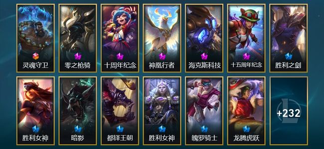 英雄联盟（LOL）1终极 5神话 22限定 21传说 245皮肤 82炫彩 172英雄