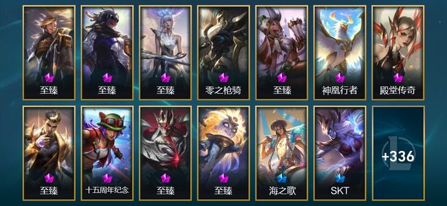 英雄联盟（LOL）11神话 47限定 41传说 349皮肤 94炫彩 172英雄 白银