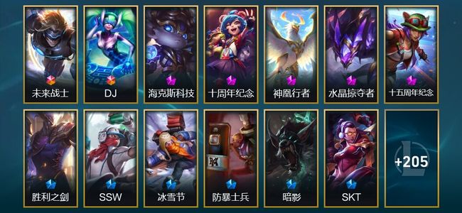 英雄联盟（LOL）2终极 5神话 34限定 18传说 218皮肤 26炫彩 172英雄 铂金
