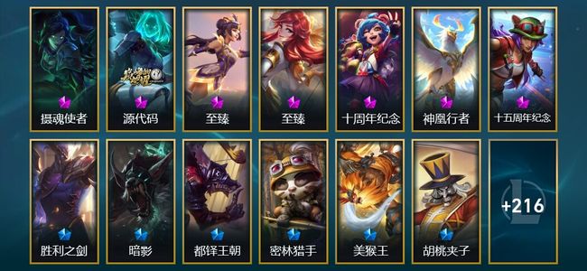 英雄联盟（LOL）7神话 32限定 32传说 229皮肤 36炫彩 172英雄 铂金