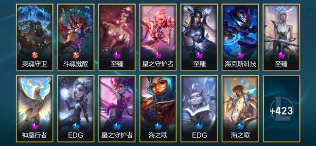 英雄联盟（LOL）2终极 6神话 65限定 55传说 436皮肤 97炫彩 172英雄