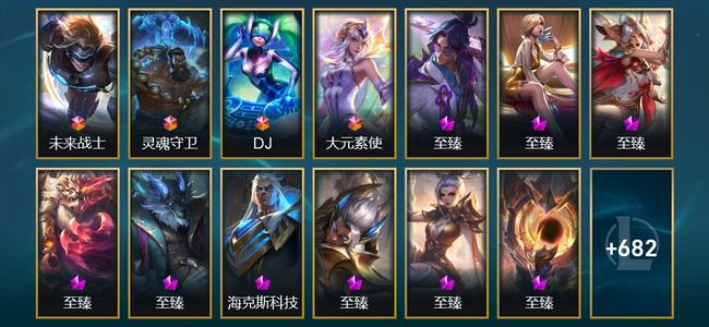 英雄联盟（LOL）4终极 31神话 112限定 73传说 695皮肤 555炫彩 172英雄 翡翠