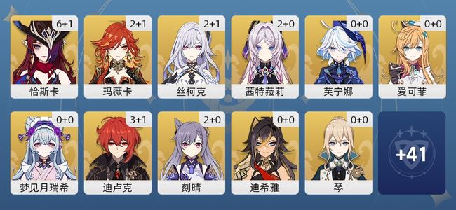原神34黄 29角色黄 5武器黄 12五星角色 5五星武器 女主 57级