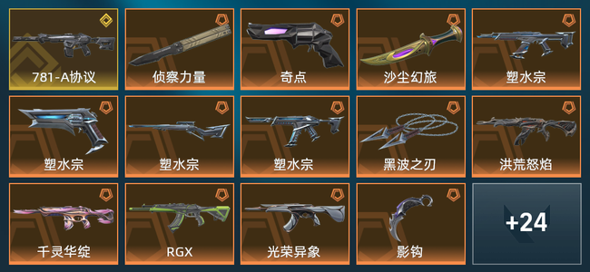 无畏契约16橙皮 1金皮 8紫皮 75皮肤 3,8250皮肤总价值 930已用源晶 钻石