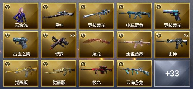 穿越火线（CF）1炫金武器 44V武器 1V角色 15皮肤 可排位 新锐