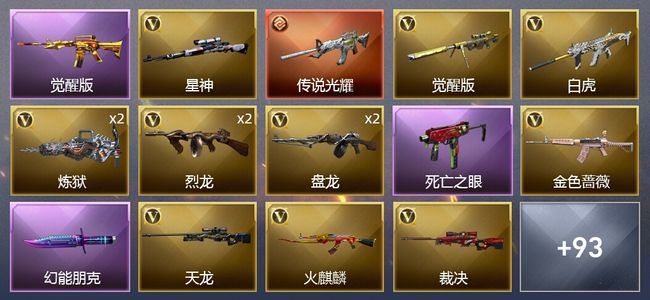 穿越火线（CF）1传说武器 10王者武器 4炫金武器 87V武器 2V角色 48皮肤 可排位 枪王