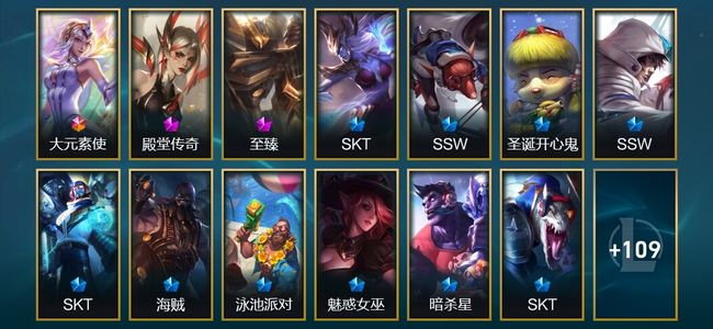 英雄联盟（LOL）1终极 2神话 3臻彩 19限定 23传说 122皮肤 27炫彩 172英雄 翡翠