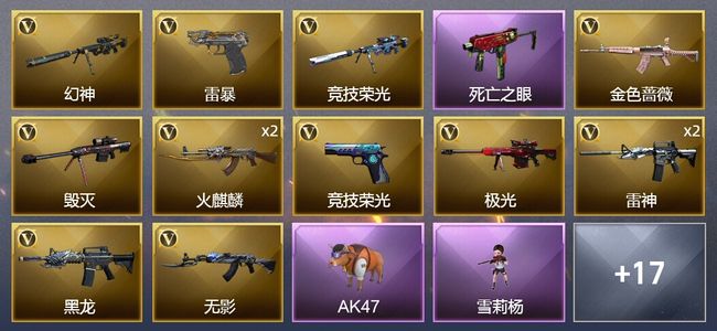 穿越火线（CF）1王者武器 1炫金武器 46V武器 1V角色 19皮肤 可排位 传奇