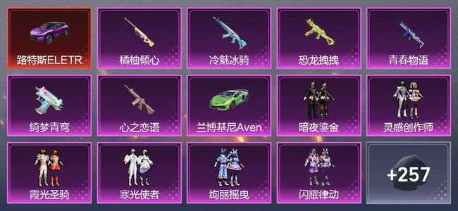 和平精英2载具 7升级枪 22粉装 2尾迹 149枪皮 137套装 6,3245热力 7印记