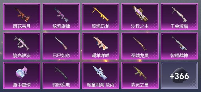 和平精英1载具 15升级枪 10粉装 1尾迹 246枪皮 185套装 90287热力 11印记