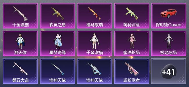 和平精英1载具 5升级枪 5粉装 1尾迹 46枪皮 36套装 16654热力 1印记