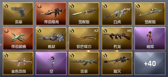 穿越火线（CF）2传说武器 3王者武器 3炫金武器 61V武器 3V角色 6皮肤 可排位 宗师