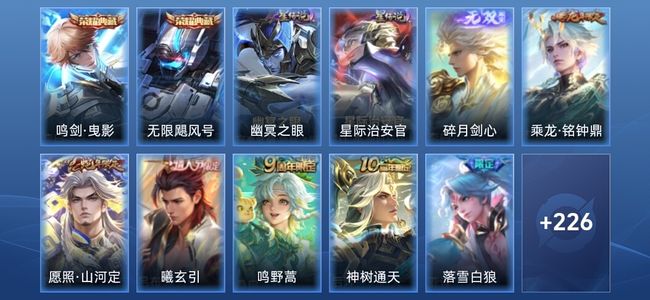 王者荣耀V8 2典藏 1无双 2星传说 19传说 58史诗 235皮肤 非凡王者