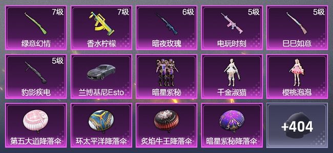 和平精英1载具 6升级枪 3粉装 1飞行器 256枪皮 186套装 80770热力 16印记 王牌