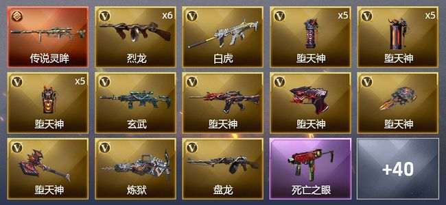 穿越火线（CF）1传说武器 2王者武器 1炫金武器 72V武器 4V角色 14皮肤 可排位 新锐