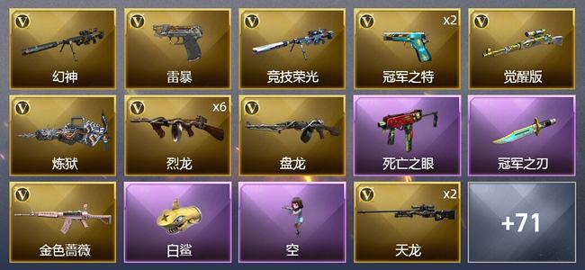 穿越火线（CF）2王者武器 1炫金武器 147V武器 4V角色 33皮肤 可排位 枪王