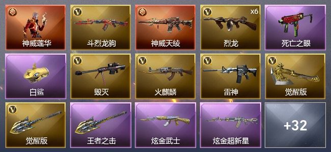 穿越火线（CF）1传说角色 1传说武器 2王者武器 2炫金武器 35V武器 4V角色 11皮肤 不可排位 新锐