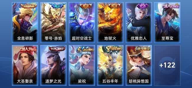 王者荣耀1典藏 3传说 21史诗 134皮肤 永恒钻石V