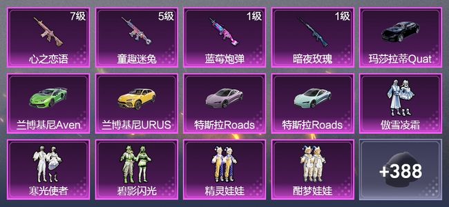 和平精英5载具 4升级枪 14粉装 3飞行器 196枪皮 199套装 78080热力 1印记 黄金