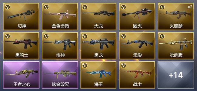 穿越火线（CF）1王者武器 1炫金武器 25V武器 14皮肤 可排位 专家