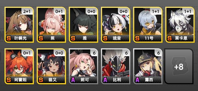 绝区零18黄 12角色黄 8S角色 6S音擎 4S邦布 女主 52