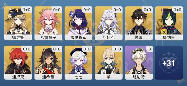 原神12黄 12角色黄 10五星角色 女主 50级