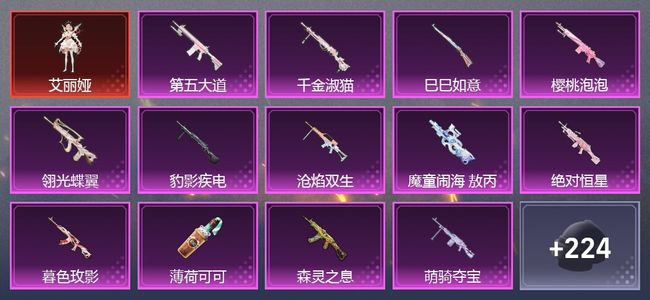 和平精英5载具 16升级枪 11粉装 5尾迹 169枪皮 113套装 64610热力 6印记