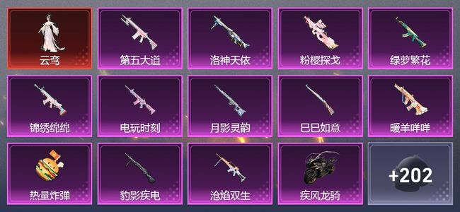 和平精英3载具 15升级枪 17粉装 119尾迹 266枪皮 244套装 100850热力 13印记