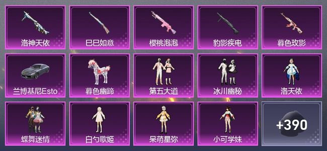 和平精英2载具 5升级枪 13粉装 2尾迹 221枪皮 213套装 9,0604热力 13印记